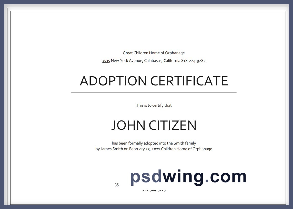 USA Adoption Certificate